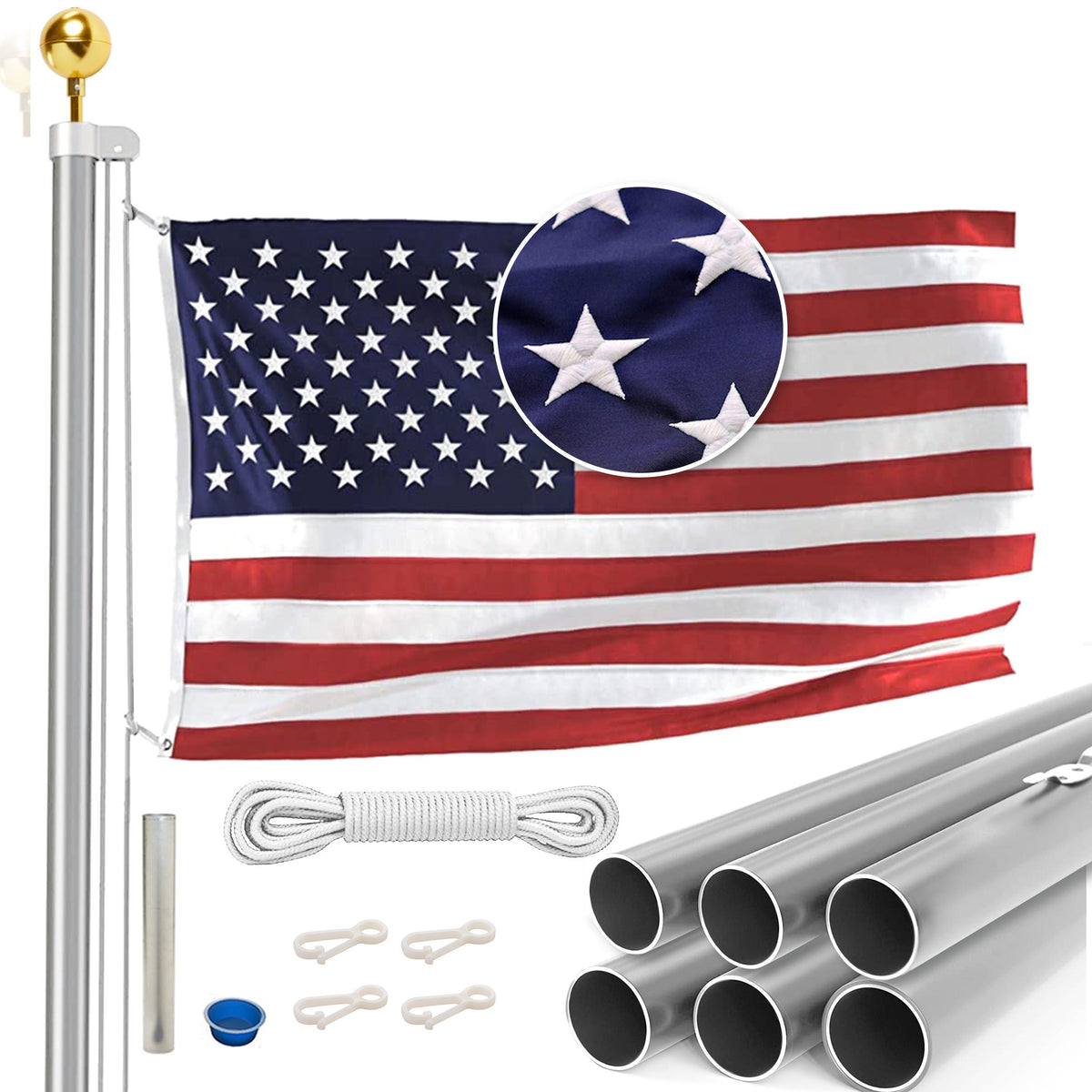 EZPOLE Classic 21 ft. Sectional Flagpole with Rope and 5-ft W x 3