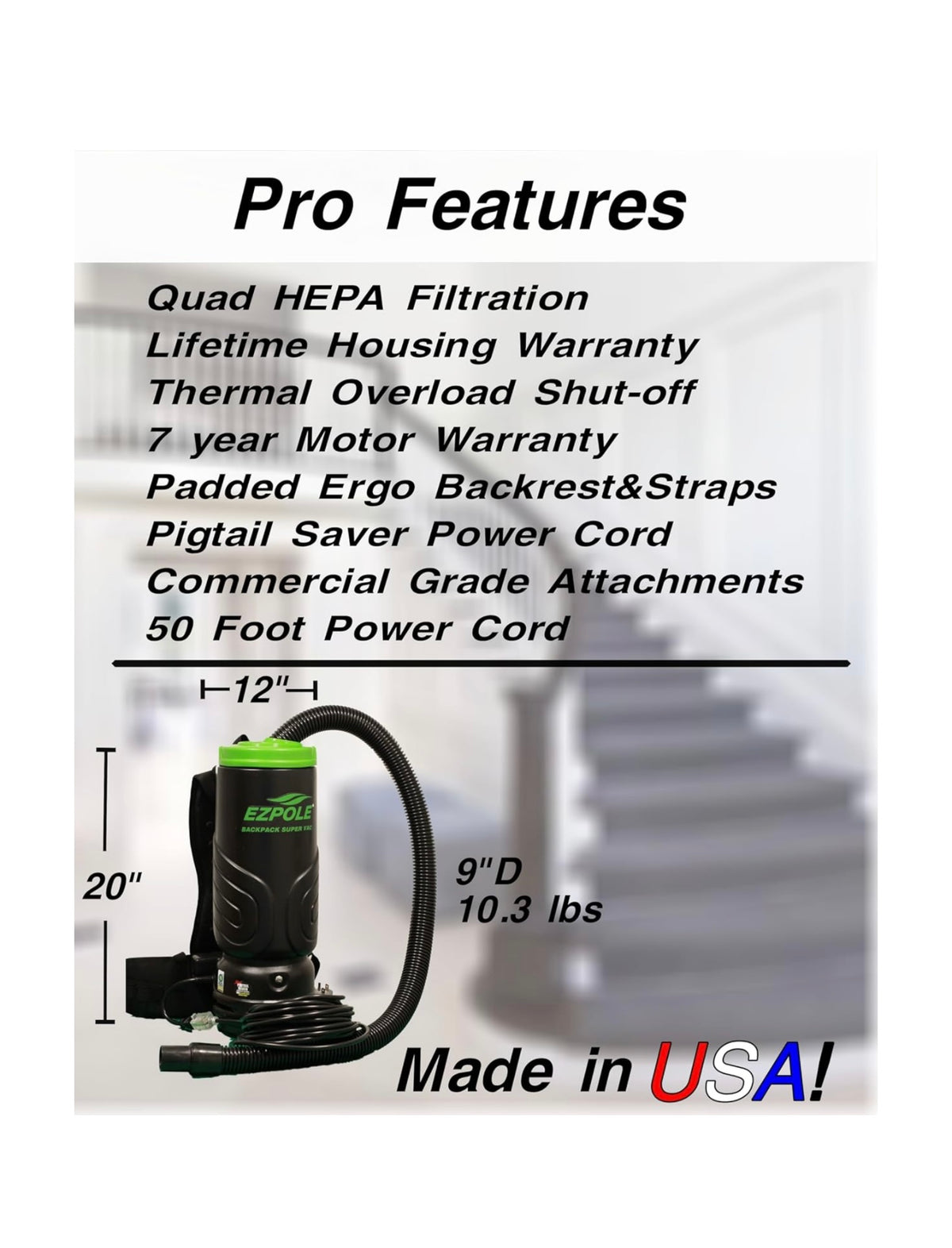 Commercial HEPA 4- Stage Filtration Backpack Vacuum
