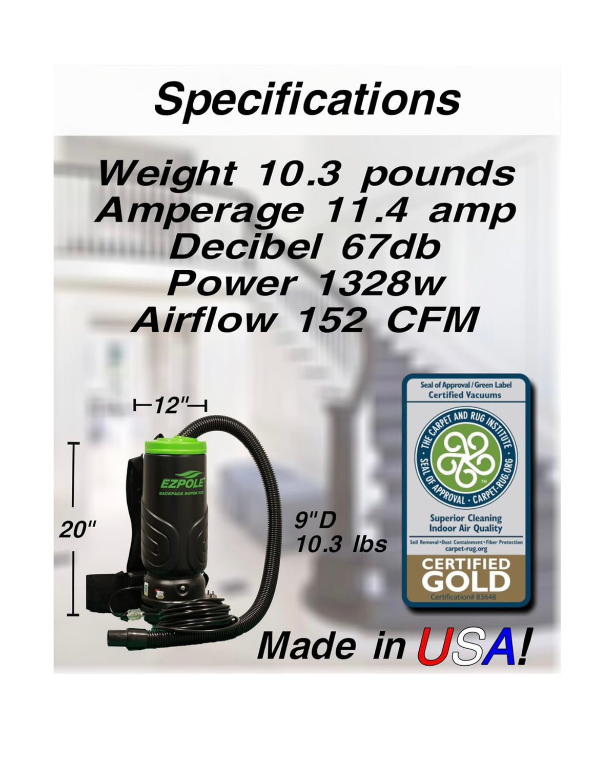Commercial HEPA 4- Stage Filtration Backpack Vacuum
