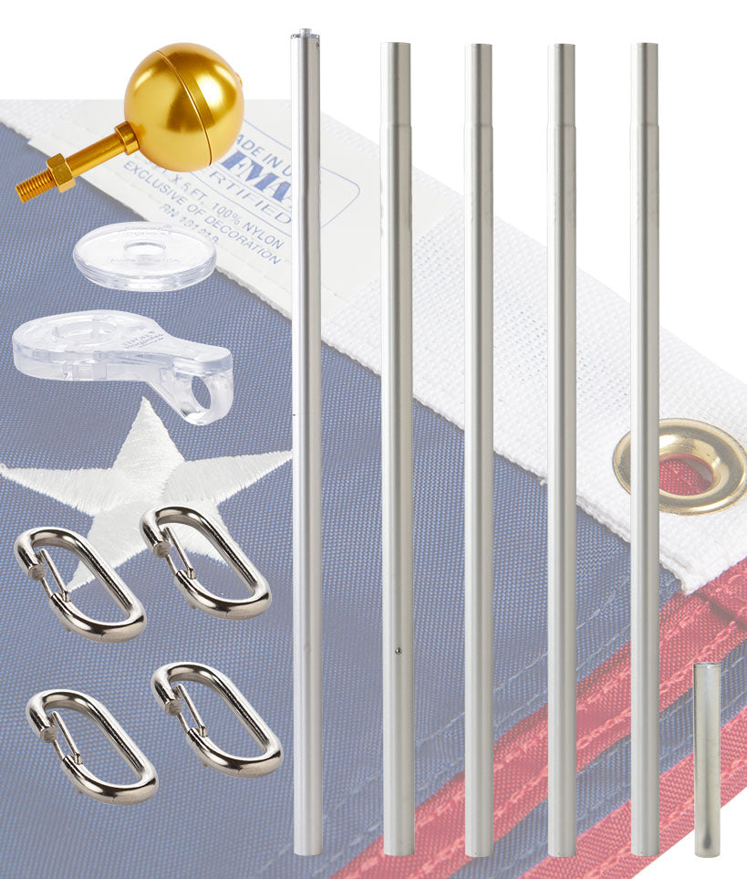 Defender (No Rope) Flagpole Kit Bundle with Solar Light & Flash Collar