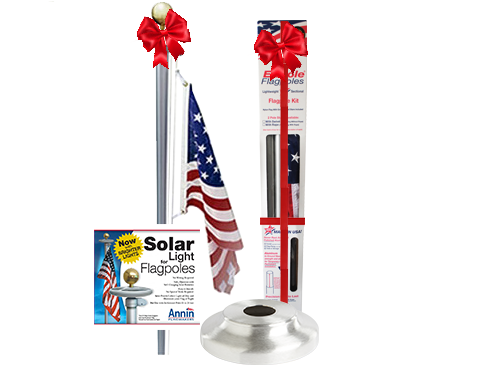 Classic Rope Flagpole kit Bundle with Solar Light & Flash Collar