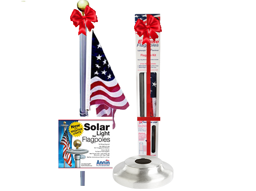 Defender (No Rope) Flagpole Kit Bundle with Solar Light & Flash Collar